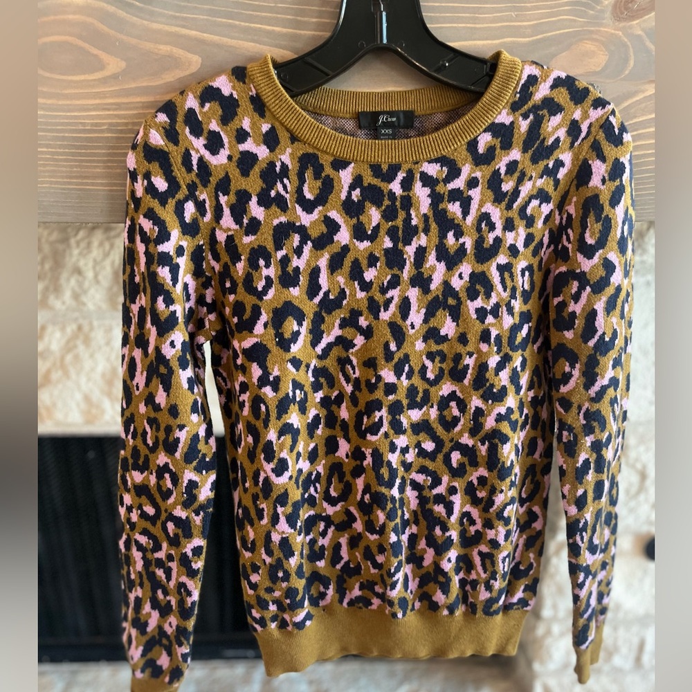 J Crew - Navy and olive green leopard print sweater, XXS